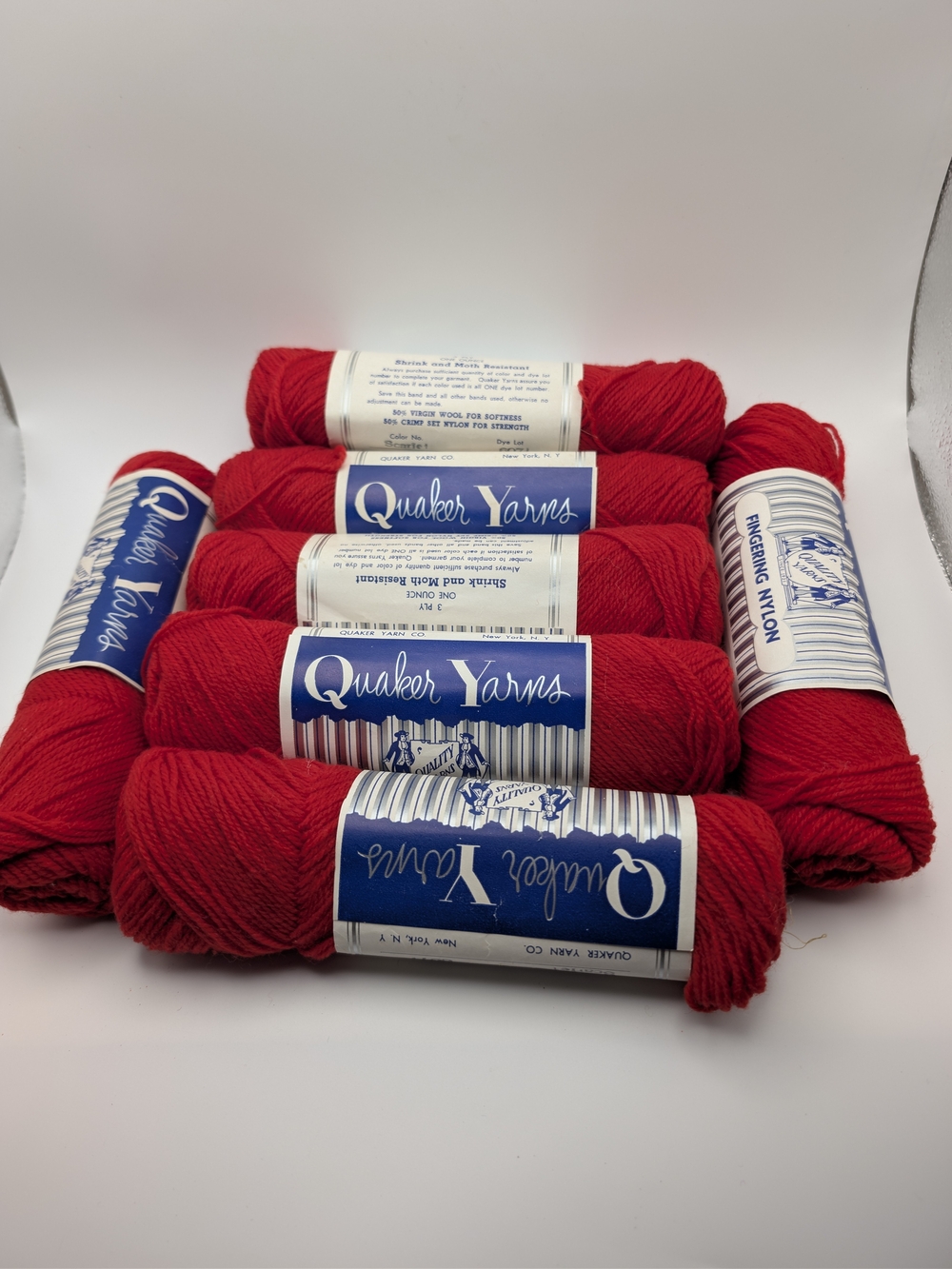 Vtg Quaker Yarns Fingering Nylon 7 Skeins, Scarlet, Wool & Nylon , Lot